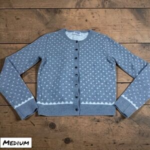 Old Navy Cardigan Sweater Fair Isle Womens MED Gray Long Sleeve Knit Cottagecore